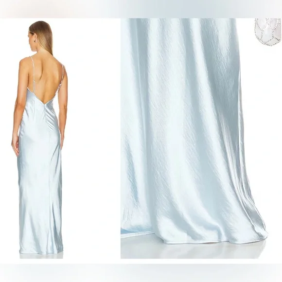 Revolve Whimsical Sky Blue Maxi Dress SzL,silk/satin Like,heavy Fancy Gown,Alani - Picture 3 of 11